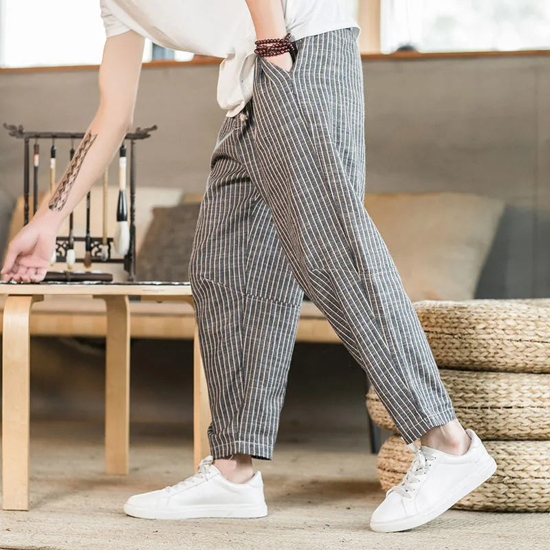 LEINENHOSE - LOOSE, STRIPES, CASUAL - SILKVALE