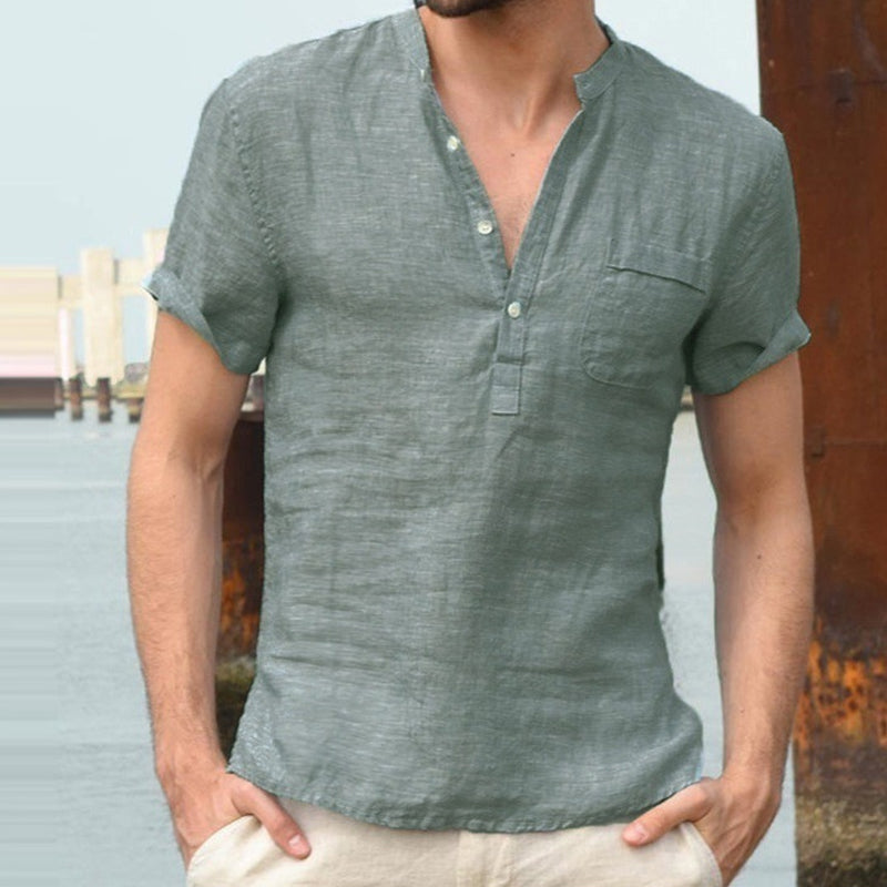 LEINENSHIRT - V, CASUAL, BUTTONS - SILKVALE